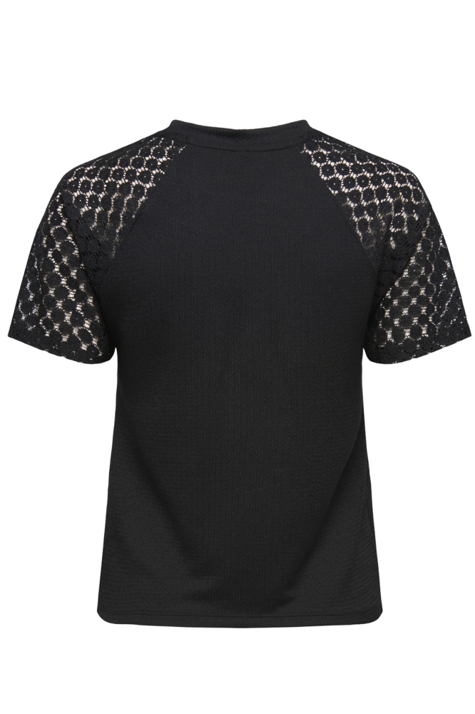 ONLKARI S/S O-NECK LACE MIX TOP CS 15367607 BLACK/KAI FLOWER